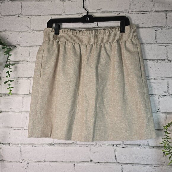 J. CREW SIDEWALK CITY SKIRT GREIGE WITH SILVER METALLIC THREADS LINEN BLEND 10 - Picture 1 of 5